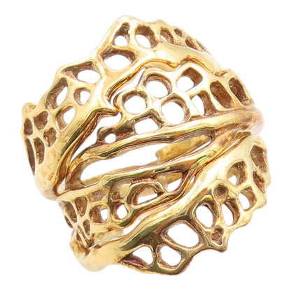 925 Sterling Silver Vintage Ring Gold Plated Openwork Multi Band Sz 9.5 RG36228