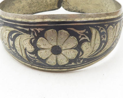 925 Sterling Silver Vintage Bracelet EAST EUROPE Antique Etched Cuff  BT12092