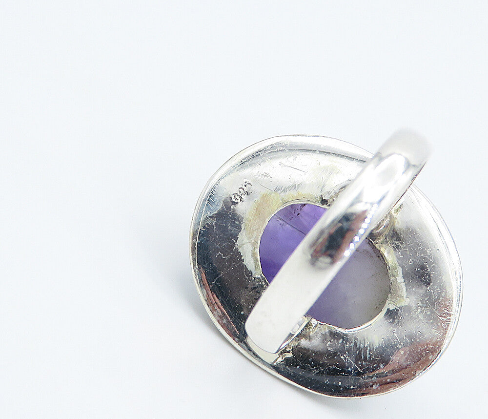 925 Sterling Silver  Cabochon Cut Amethyst Twist Cocktail Ring Sz 9  RG8312