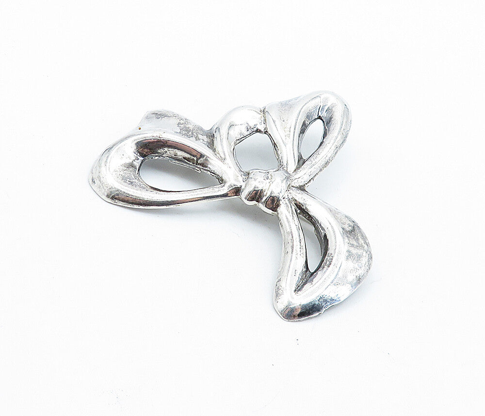MEXICO 925 Sterling Silver  Vintage Shiny Bow Tied Ribbon Brooch Pin  BP2734