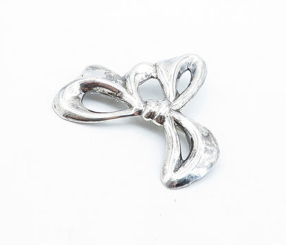 MEXICO 925 Sterling Silver  Vintage Shiny Bow Tied Ribbon Brooch Pin  BP2734