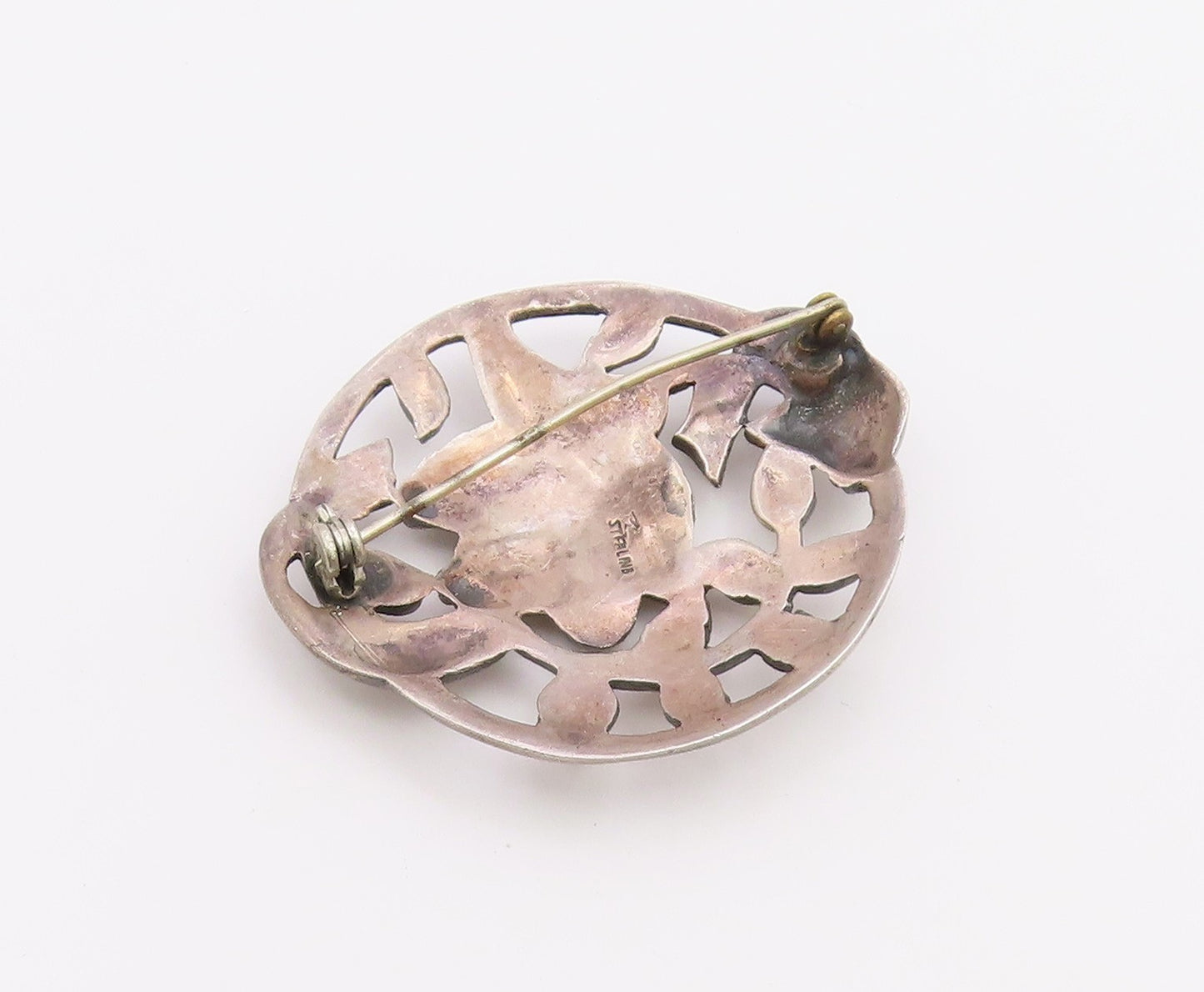 925 Sterling Silver  Vintage Antique Dark Tone Floral Vine Brooch Pin  BP6688