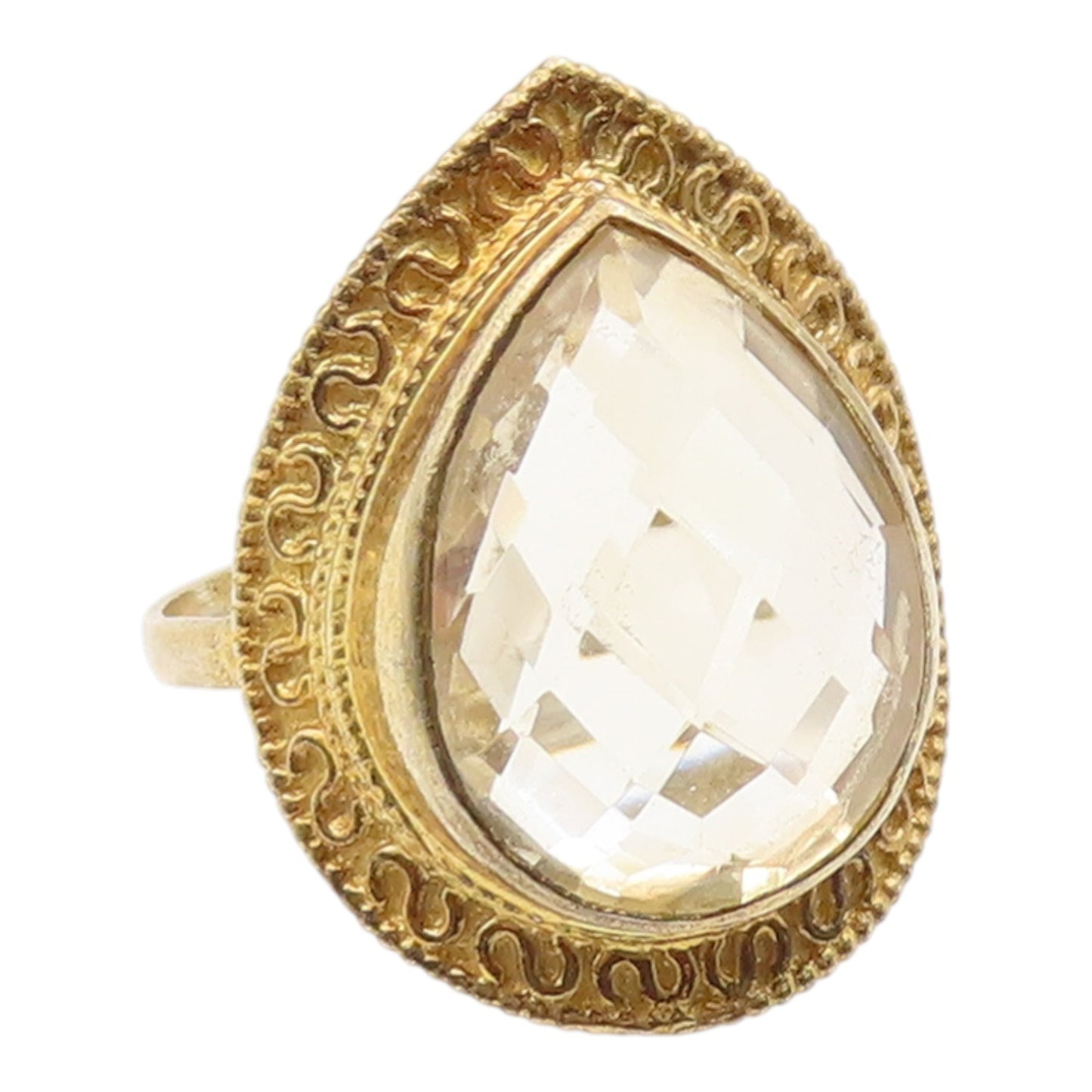 925 Sterling Silver Vintage Ring Gold Plated Faceted Quartz Band Sz 8.5 RG36079