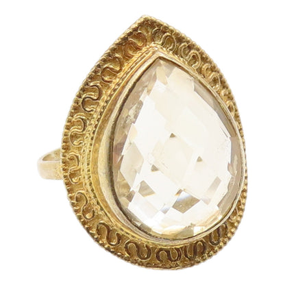 925 Sterling Silver Vintage Ring Gold Plated Faceted Quartz Band Sz 8.5 RG36079