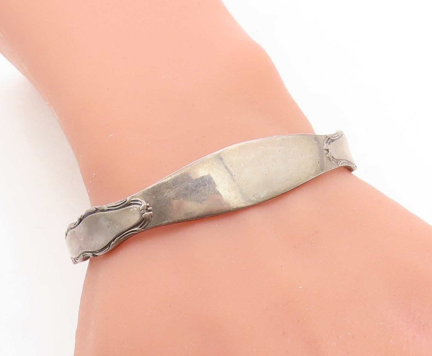REED & BARTON 925 Silver Vintage Dark Tone Tapered Spoon Cuff Bracelet BT1545
