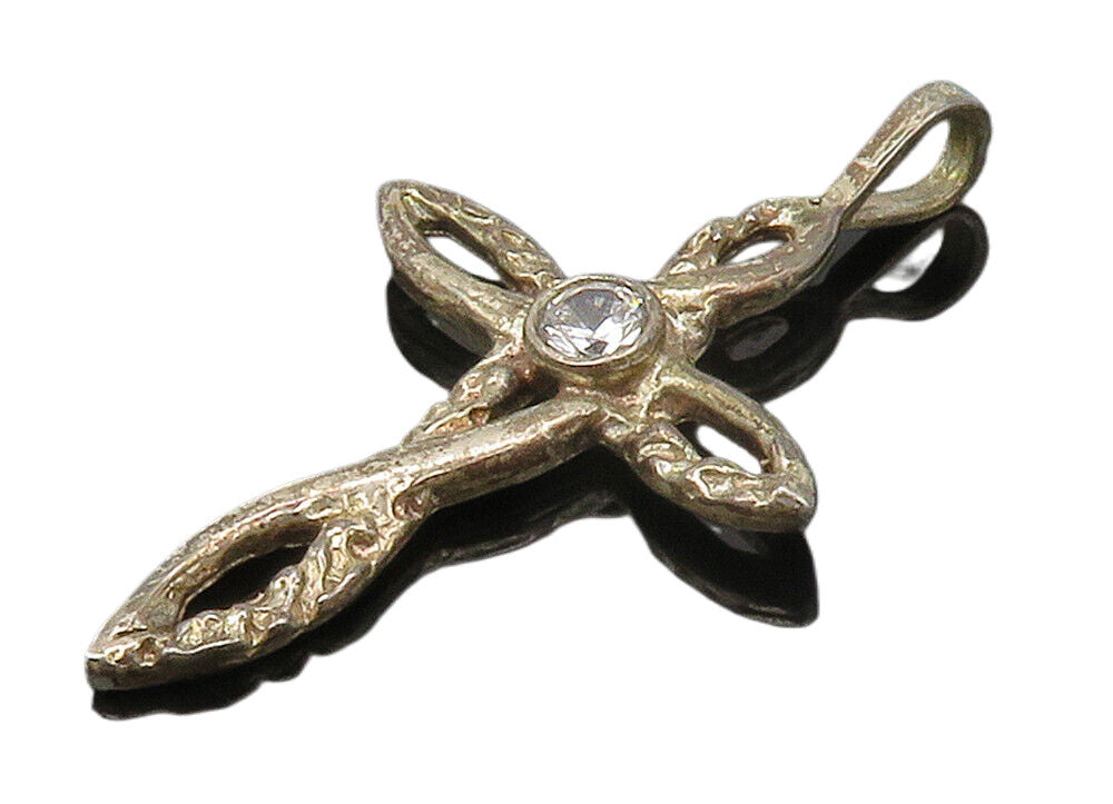 925 Sterling Silver  Vintage Cubic Zirconia Religious Cross Pendant  PT11920