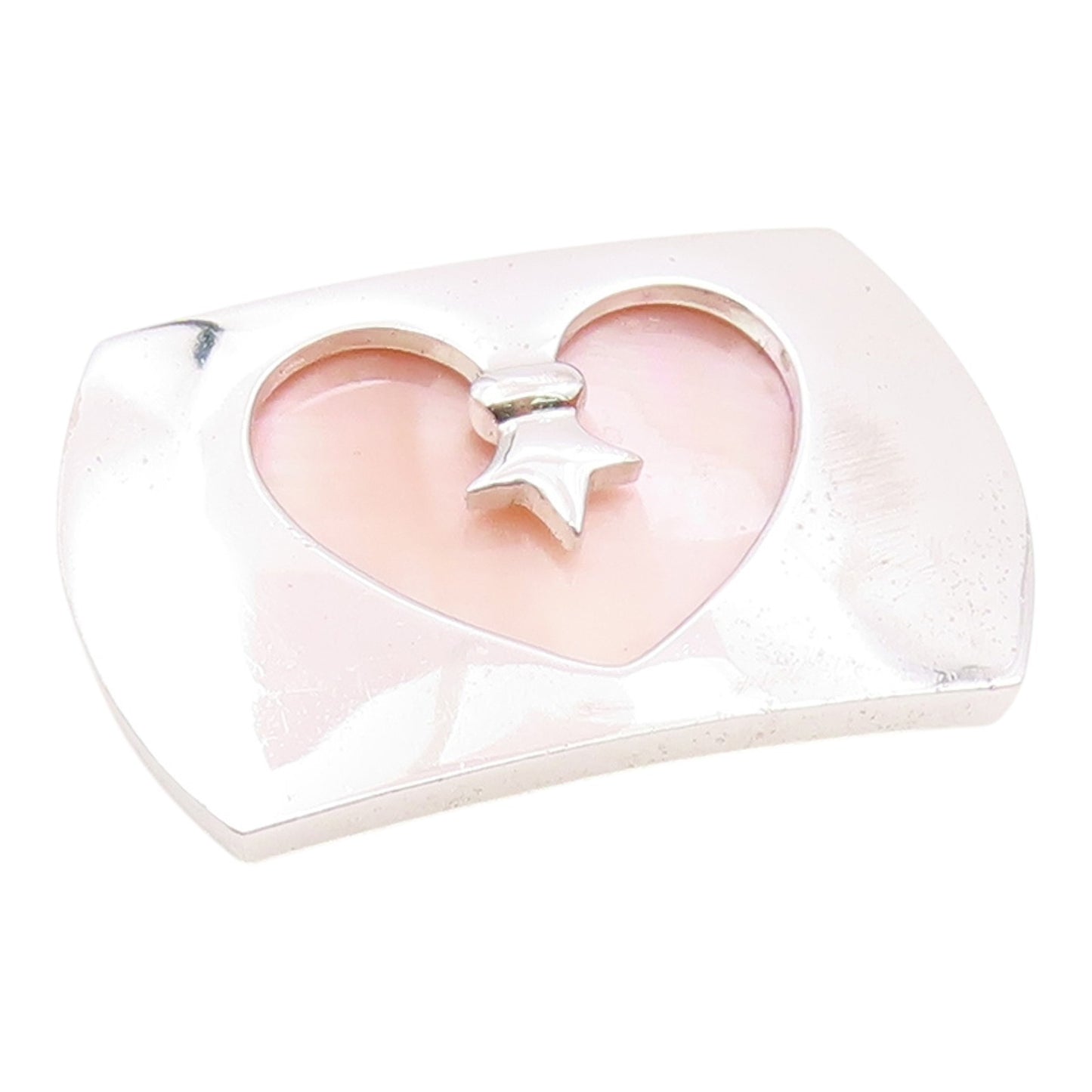 925 Silver  Vintage Inlaid Mother Of Pearl Heart Cutout Pendant  PT21560