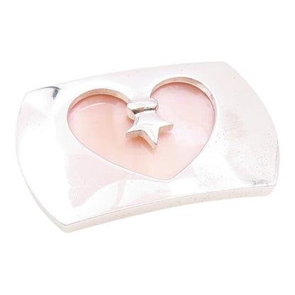 925 Silver  Vintage Inlaid Mother Of Pearl Heart Cutout Pendant  PT21560