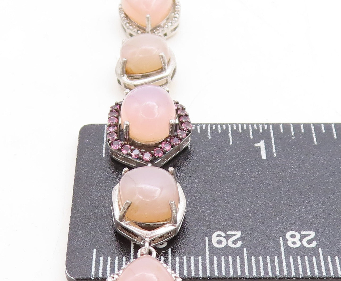925 Sterling Silver  Cabochon Quartz & Genuine Diamonds Chain Necklace  NE2132