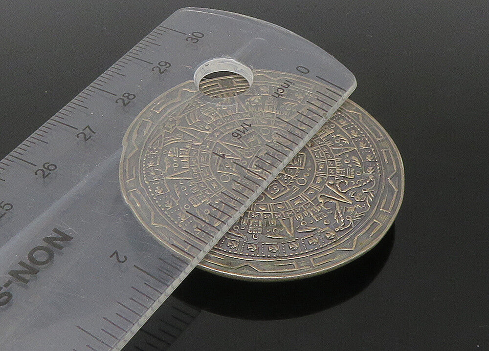 MEXICO 925 Silver  Vintage Mayan Aztec Sun Calendar Oxidized Brooch Pin BP8767