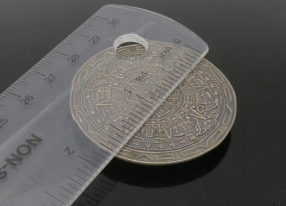 MEXICO 925 Silver  Vintage Mayan Aztec Sun Calendar Oxidized Brooch Pin BP8767