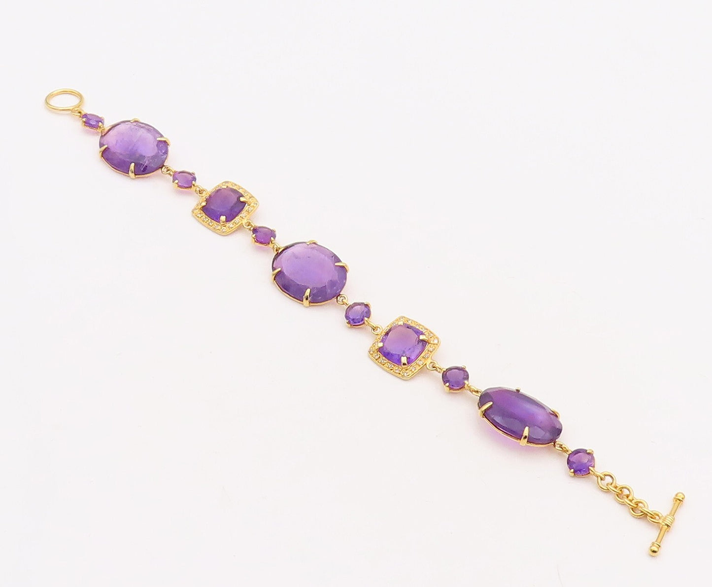 925 Sterling Silver Vintage Bracelet Gold Plated Diamonds & Amethyst  BT10842
