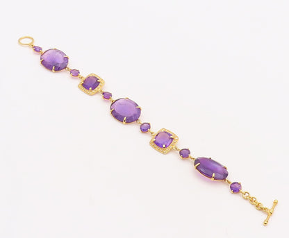 925 Sterling Silver Vintage Bracelet Gold Plated Diamonds & Amethyst  BT10842