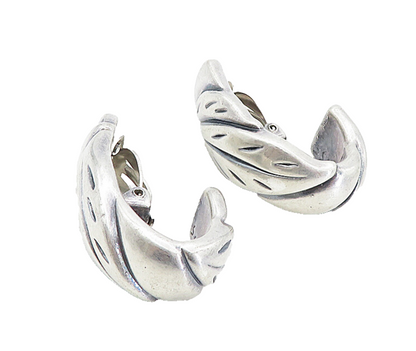 SIMON SEBBAG 925 Silver  Vintage Floral Leaf Etched Non Pierce Earrings EG4258