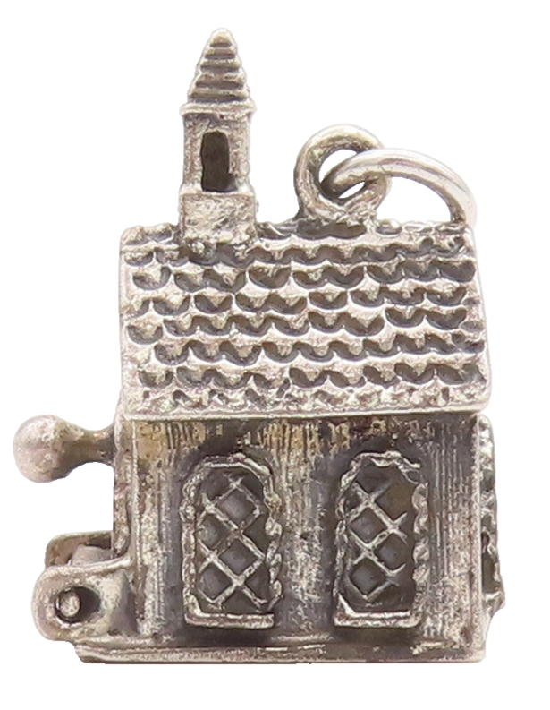925 Sterling Silver Vintage Pendant DANECRAFT 3D Carved Wedding House  PT22651