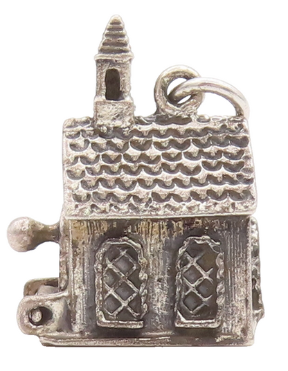 925 Sterling Silver Vintage Pendant DANECRAFT 3D Carved Wedding House  PT22651