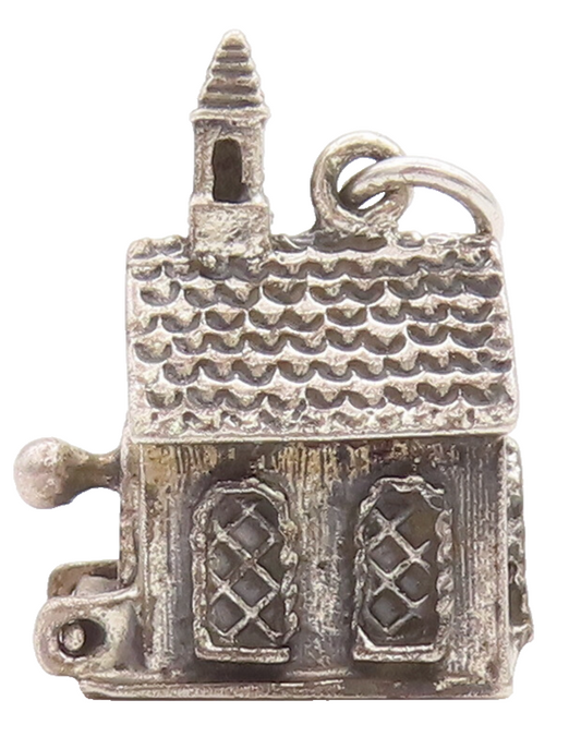 925 Sterling Silver Vintage Pendant DANECRAFT 3D Carved Wedding House  PT22651