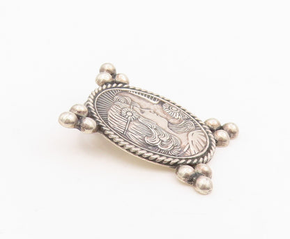 925 Sterling Silver Vintage Pendant BRENDA SCHOENFELD Carved Lady Face  PT25547