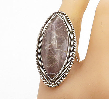 925 Sterling Silver  Brown Spotted Jasper Pointed Cocktail Ring Sz 9  RG8444