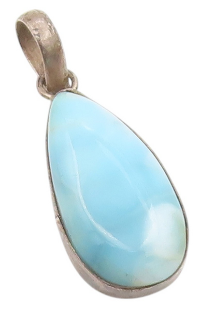 925 Sterling Silver  Vintage Cabochon Cut Larimar Rain Drop Pendant  PT15703