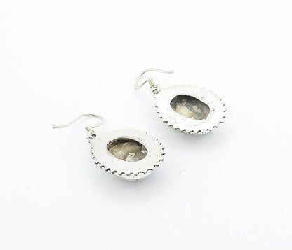925 Sterling Silver  Vintage Cabochon Cut Grey Jasper Dangle Earrings  EG3156
