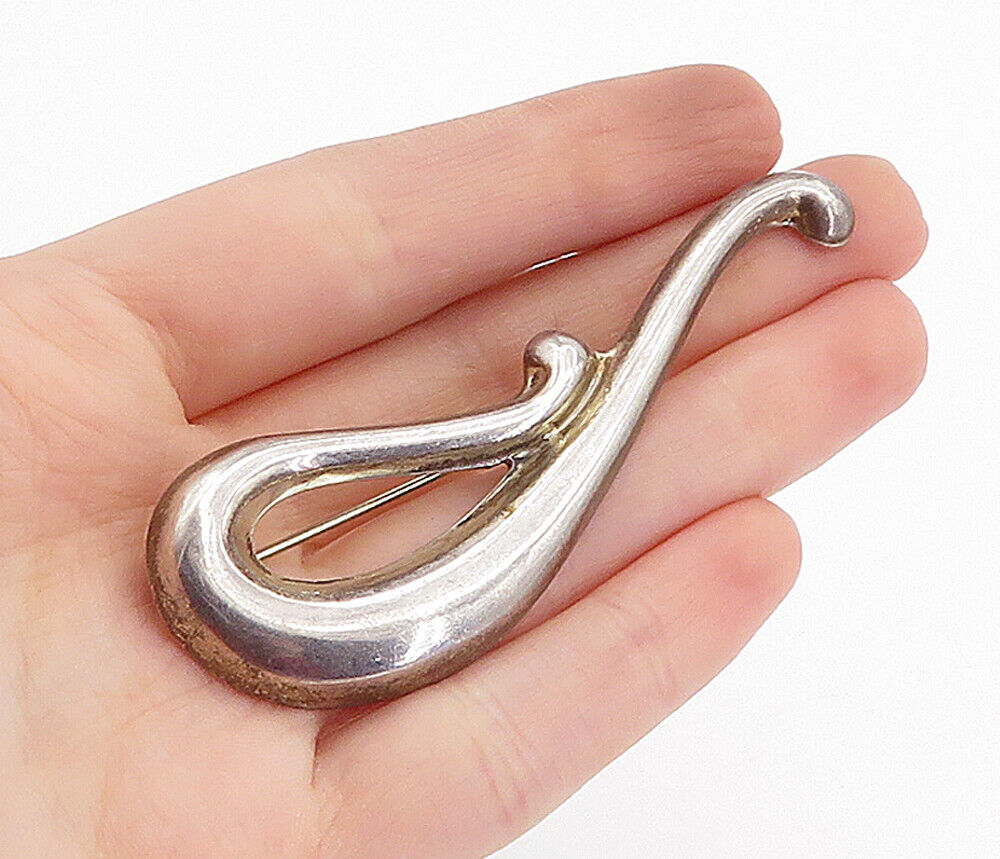 MEXICO 925 Sterling Silver  Vintage Shiny Smooth Swirl Brooch Pin  BP1411