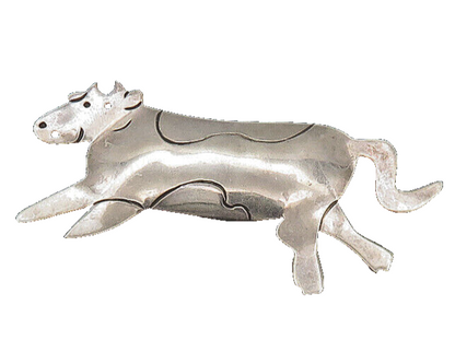 MEXICO 925 Sterling Silver  Vintage Shiny Cow Animal Motif Brooch Pin  BP8144