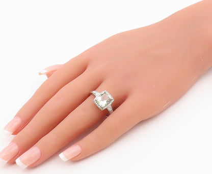 925 Sterling Silver Vintage Ring Green Amethyst Halo Topaz Band  Sz 11  RG36523