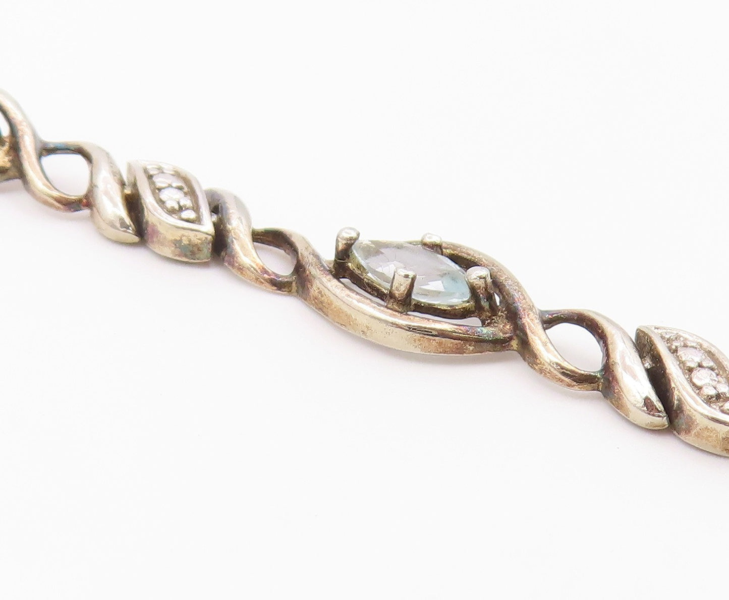 925 Sterling Silver Vintage Genuine Diamond & Multi Stone Chain Bracelet BT8314