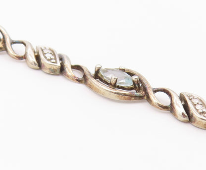 925 Sterling Silver Vintage Genuine Diamond & Multi Stone Chain Bracelet BT8314