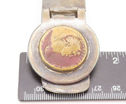 925 Sterling Silver  Vintage Antique Mounted Ancient Coin Money Clip  TR3610