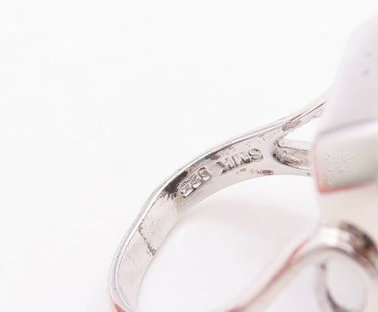 925 Sterling Silver Vintage Ring Rectangle Onyx Carved Neck  Sz 6  RG29540