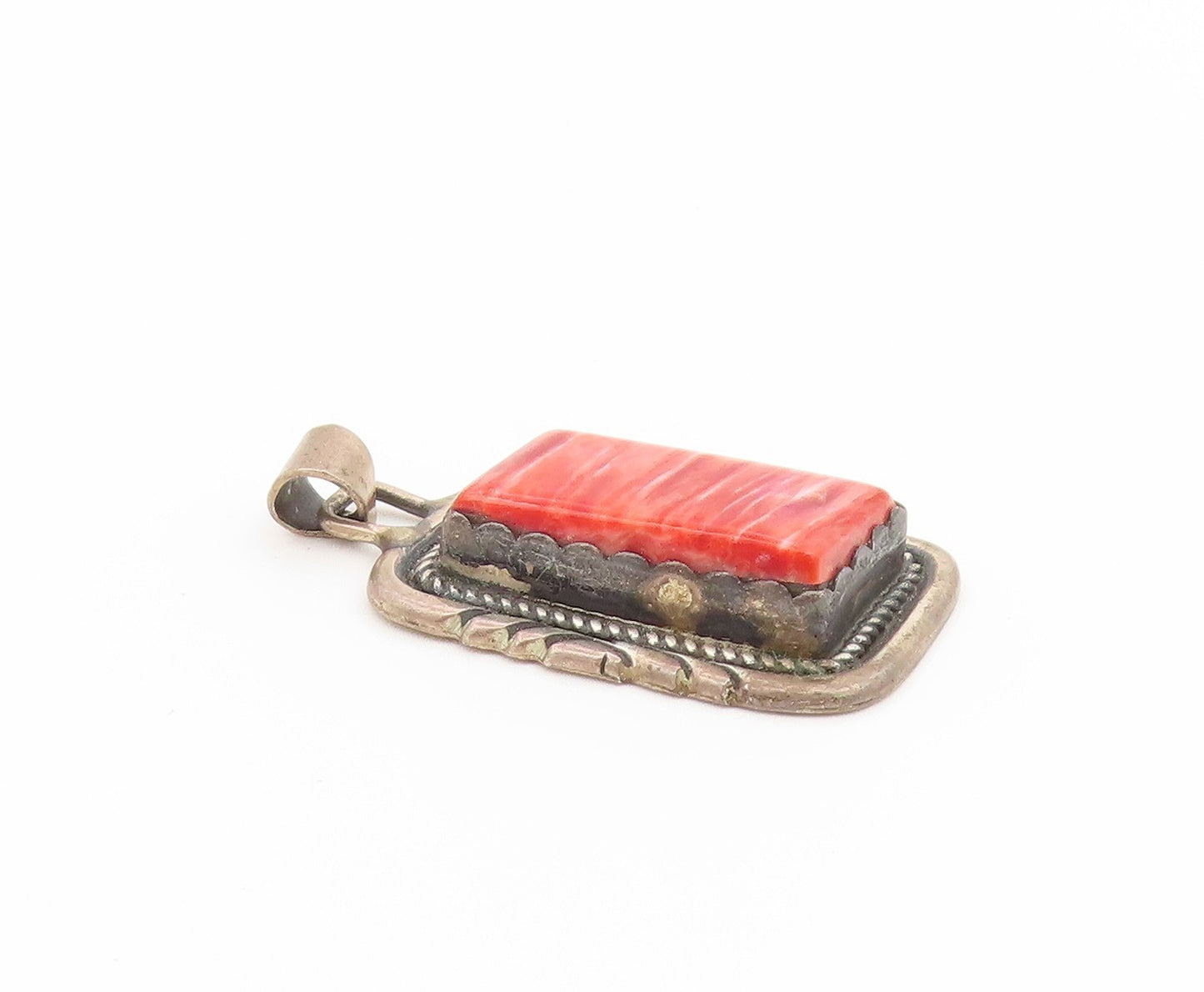 925 Sterling Silver Vintage Pendant NAVAJO Spiny Oyster Geometric Charm  PT26553