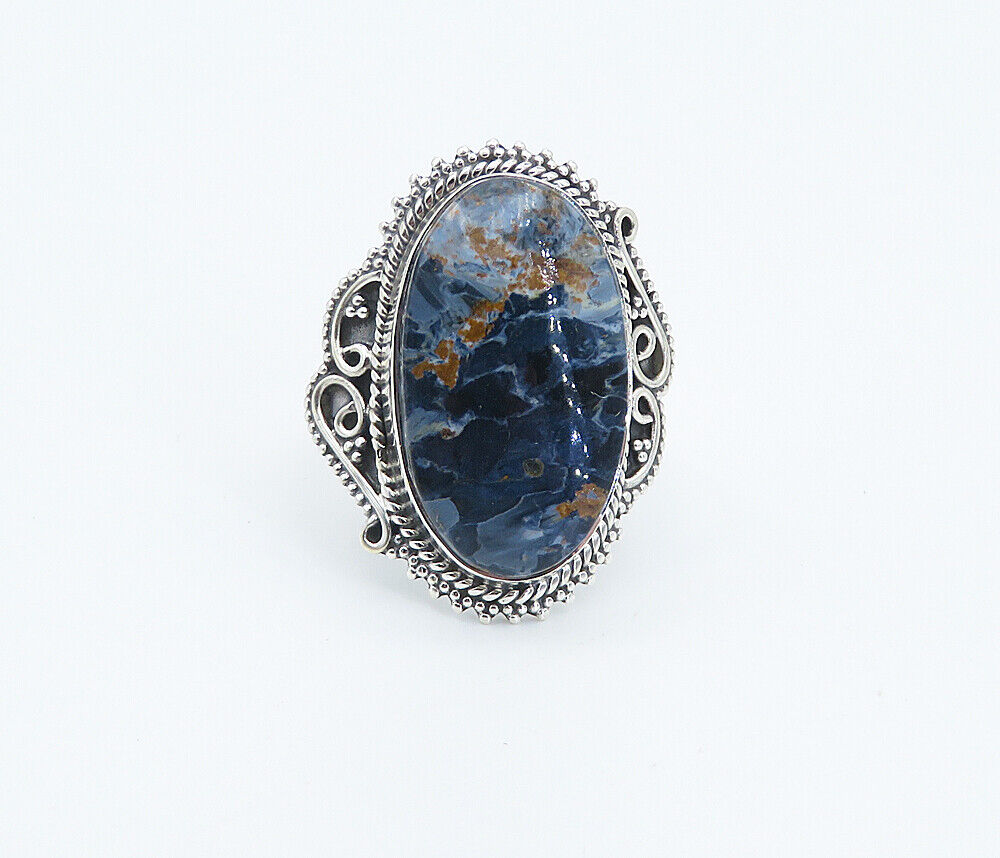 925 Sterling Silver  Cabochon Cut Sodalite Swirl Cocktail Ring Sz 8.5  RG8315