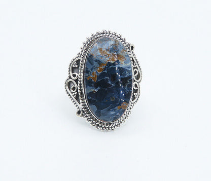 925 Sterling Silver  Cabochon Cut Sodalite Swirl Cocktail Ring Sz 8.5  RG8315