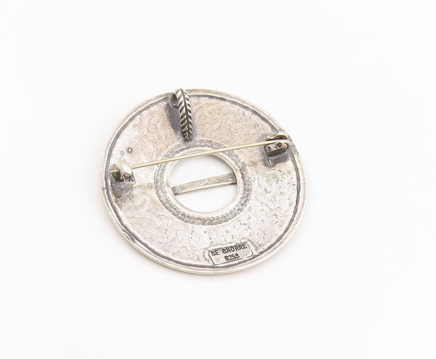 925 Sterling Silver Vintage Brooch SE SNORRE NORWAY Etched Disc Pin  BP12009