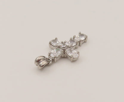 925 Silver  Vintage Dancing Cubic Zirconia Religious Cross Pendant  PT21945