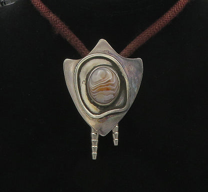 JEANNE 925 Sterling Silver  Vintage Cabochon Cut Agate Rope Necklace  NE2897