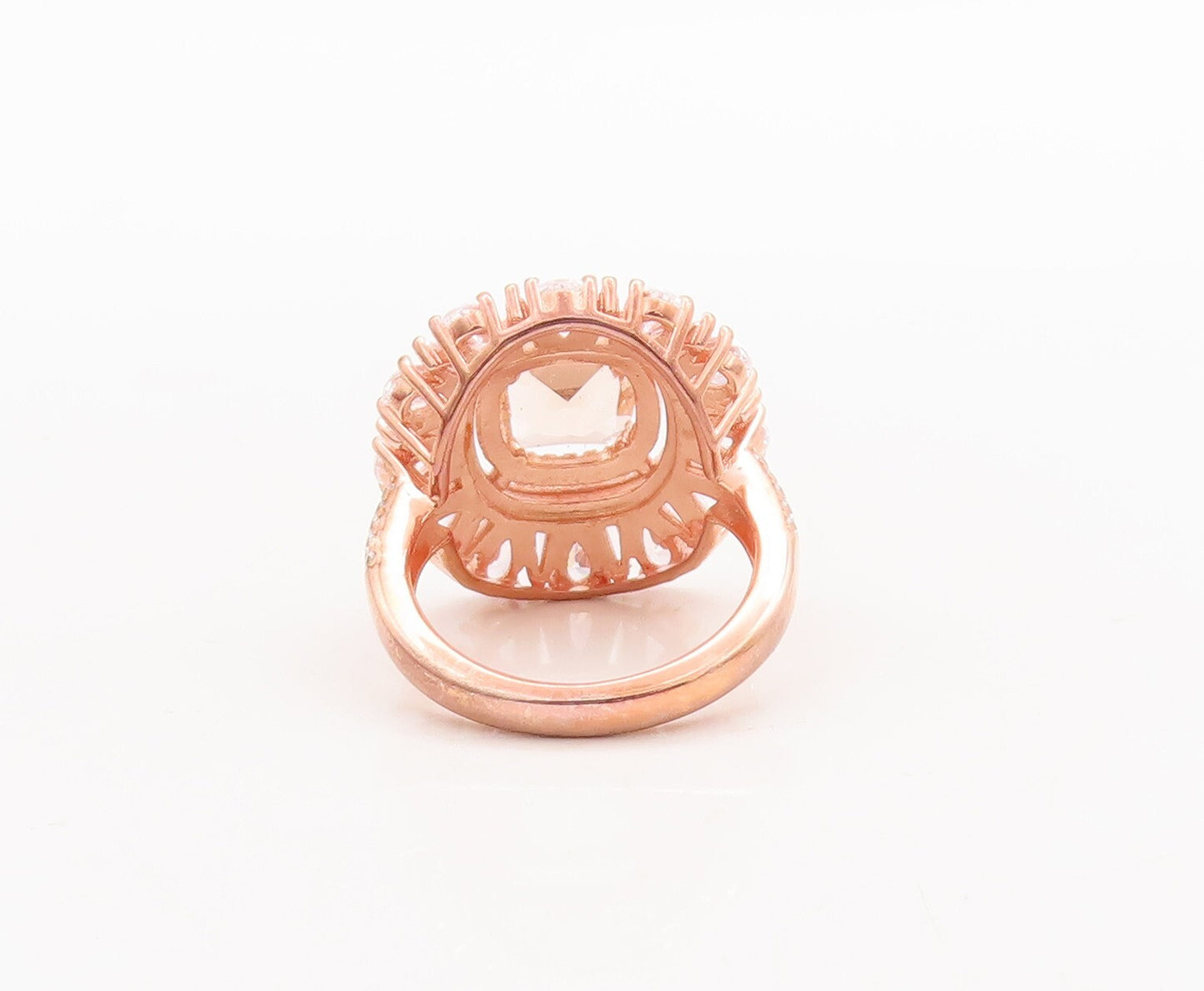 925 Sterling Silver Vintage Ring Rose Gold Plated Morganite & CZ  Sz 7.5 RG29732