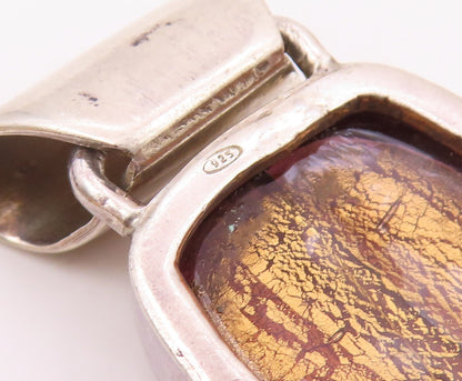 925 Sterling Silver  Vintage Shiny Dichroic Glass Art Slide Pendant  PT7705