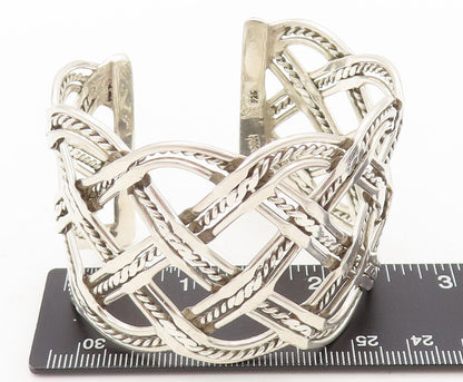 925 Sterling Silver Vintage Bracelet MEXICO Large Twisted Rope Woven  BT10258