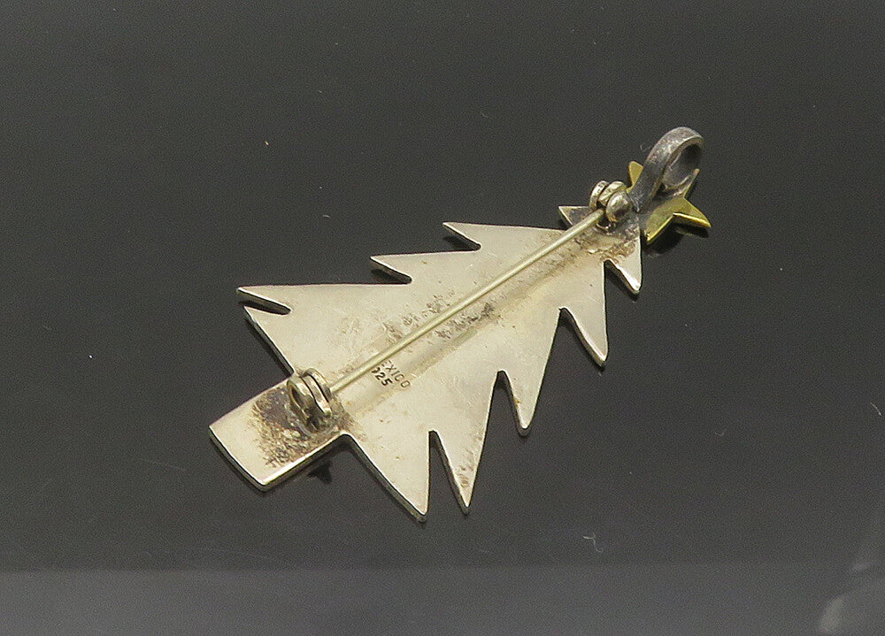 MEXICO 925 Silver  Vintage Two Tone Christmas Tree & Star Brooch Pin  BP8743