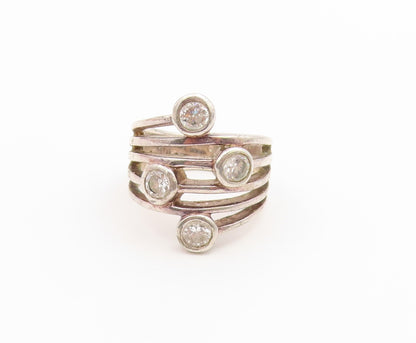 925 Sterling Silver Vintage Ring Modernist CZ Multi Shank Band  Sz 6  RG36875