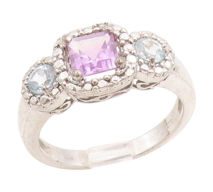 925 Sterling Silver Vintage Ring Amethyst & Topaz Statement Band  Sz 10  RG34797