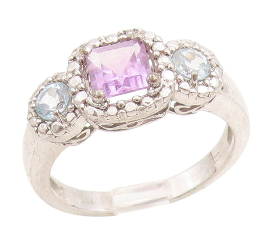 925 Sterling Silver Vintage Ring Amethyst & Topaz Statement Band  Sz 10  RG34797
