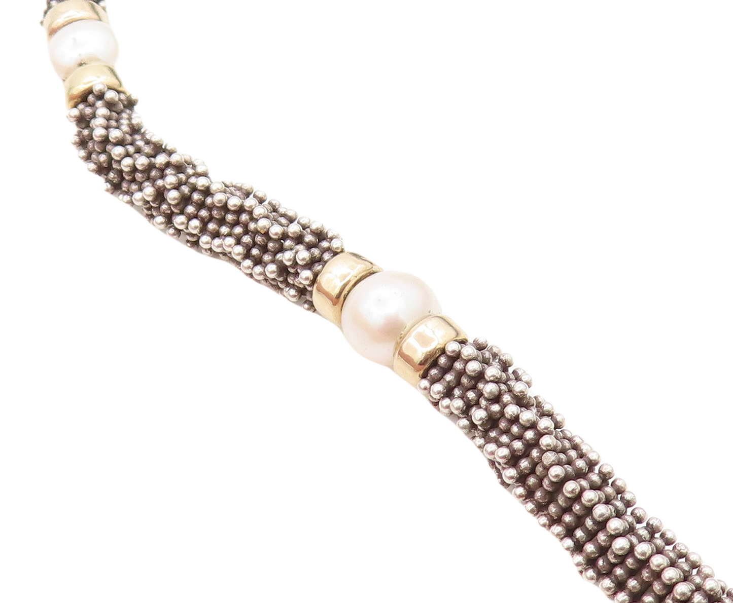 925 Sterling Silver & 14K GOLD Freshwater Pearls Beaded Chain Bracelet BT2624
