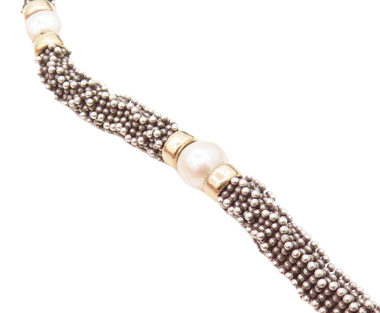 925 Sterling Silver & 14K GOLD Freshwater Pearls Beaded Chain Bracelet BT2624