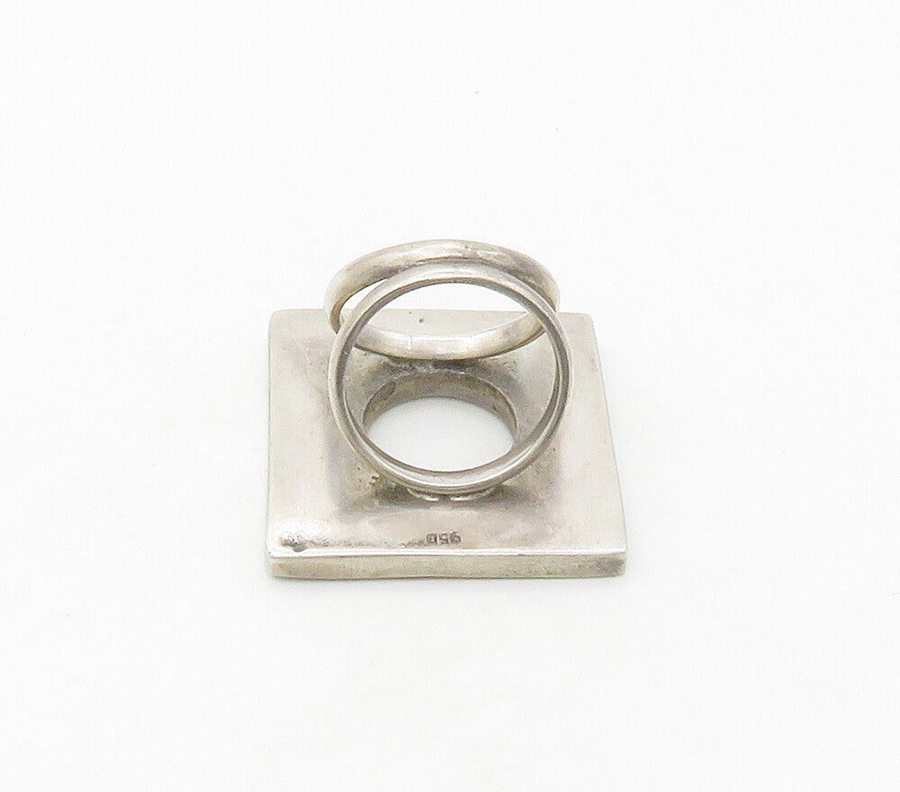 925 Sterling Silver  Vintage Shiny Cutout Square Statement Ring Sz 6  RG16730