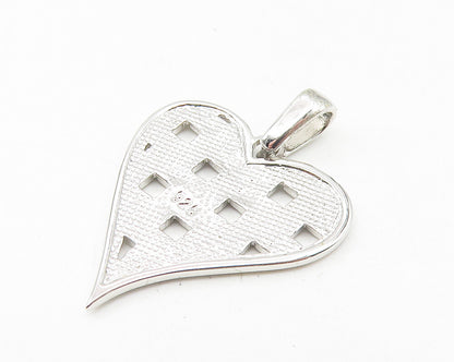925 Sterling Silver  Shiny Polished Basket Weaved Love Heart Pendant  PT8874