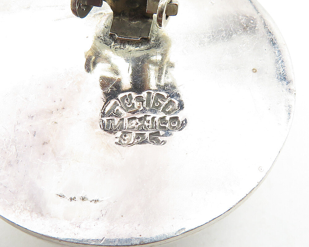 MEXICO 925 Silver  Vintage Spotted Hollow Dome Non Pierce Earrings  EG5648